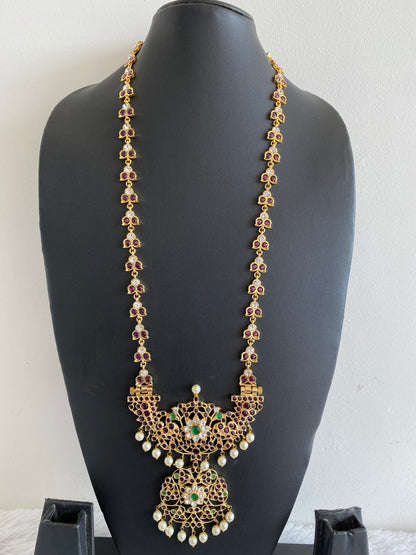Gold tone precious kemp-green-white pearl flower haar Dj-52906