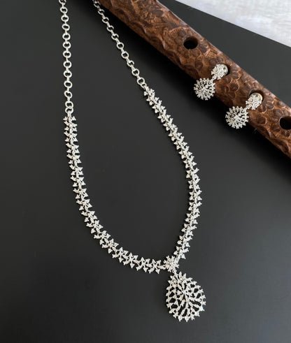 Silver tone cz white stone necklace set dj-54354