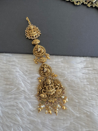Antique gold tone cz white lakshmi peacock tikka dj-52058