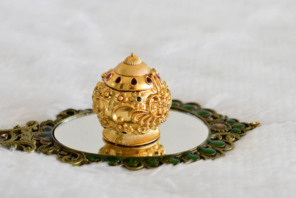 Antique gold tone kemp-green Lakshmi kumkum box dj-52312
