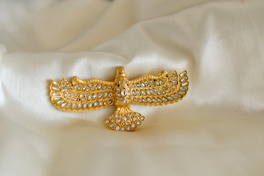 Matte finish white kundan jadau bird brooch dj-52645