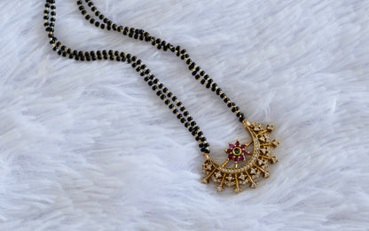 Antique gold tone cz pink-green 18 inches moon mangalsutra set dj-52345
