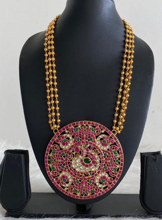 Antique gold tone big kundan jadau huge round peacock necklace dj-54516