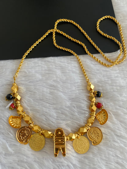 Gold tone coral-black beads mango lakshmi coin Shiva thiru mangalyam dj-52902