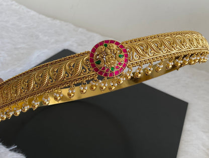 Matte finish pink-green-white kundan jadau lakshmi peacock waist belt dj-53473