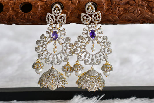 Two tone cz purple pearl long bali jhumkka dj-51884