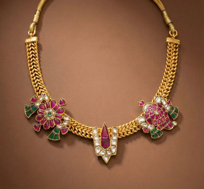Antique gold tone jadau Shri Thirumal nama-shanku-chakra necklace dj-51549