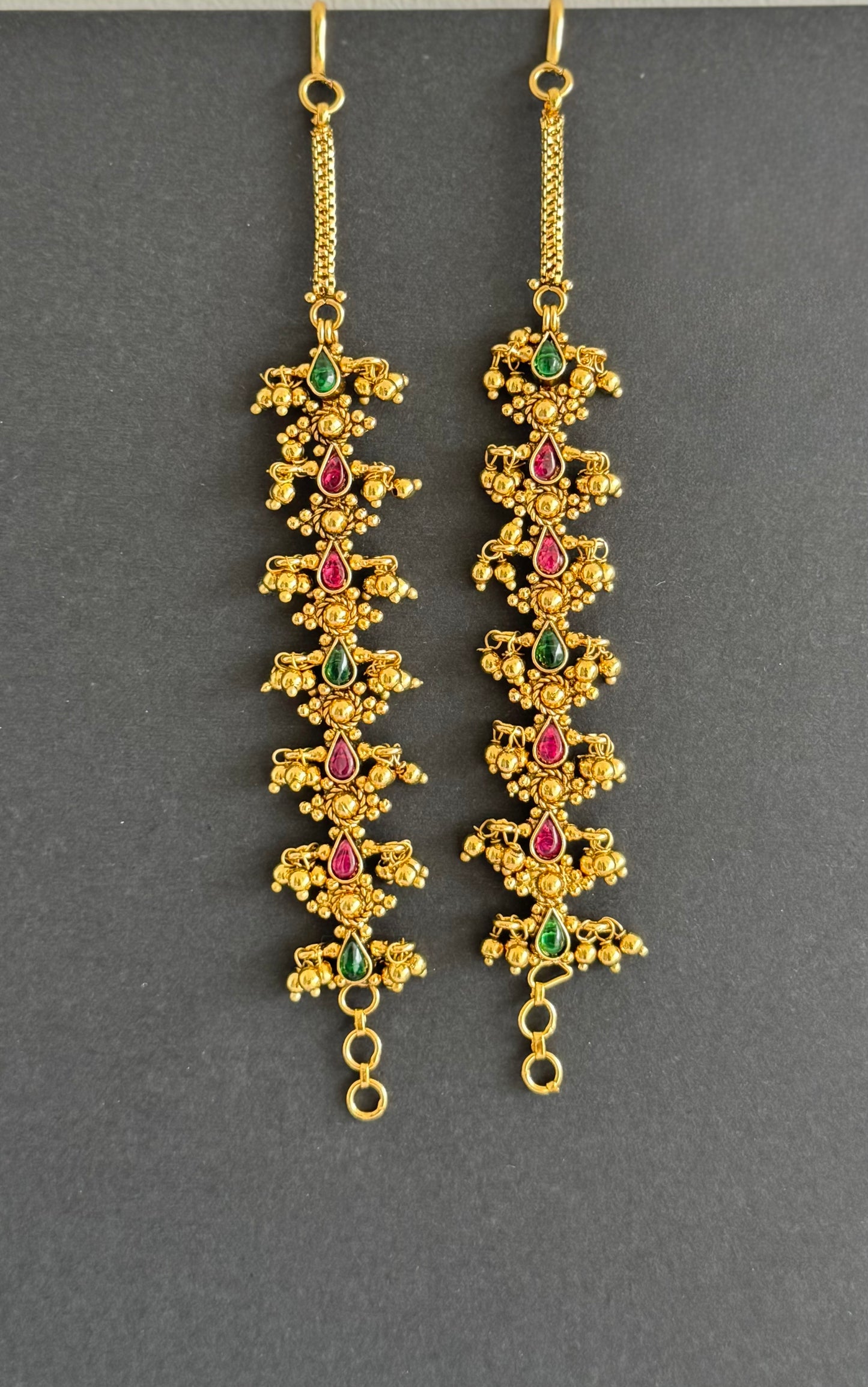 Antique gold tone kemp-green ear side chain dj-51483