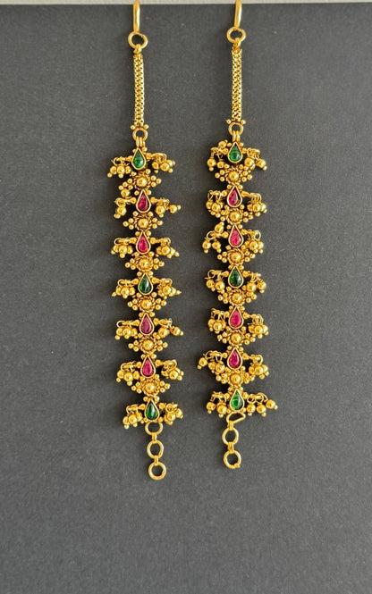 Antique gold tone kemp-green ear side chain dj-51483