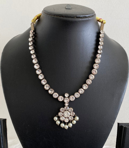 Black finish precious white stone pearl necklace dj-53957
