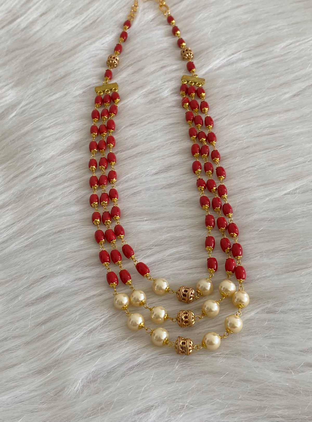 Antique gold tone multilayer coral-pearl beaded necklace dj-54981