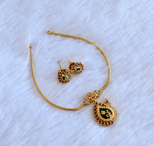 Antique gold tone kemp-green peacock necklace set dj-52729
