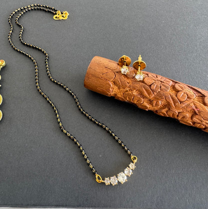 Antique gold tone cz white stone 18 inches mangalsutra set dj-52069