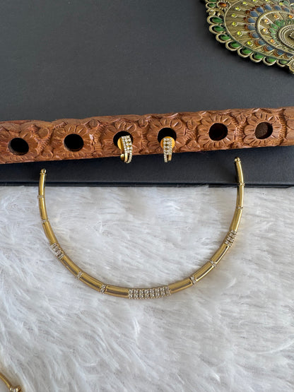 Antique gold tone cz white kanti necklace set dj-52120