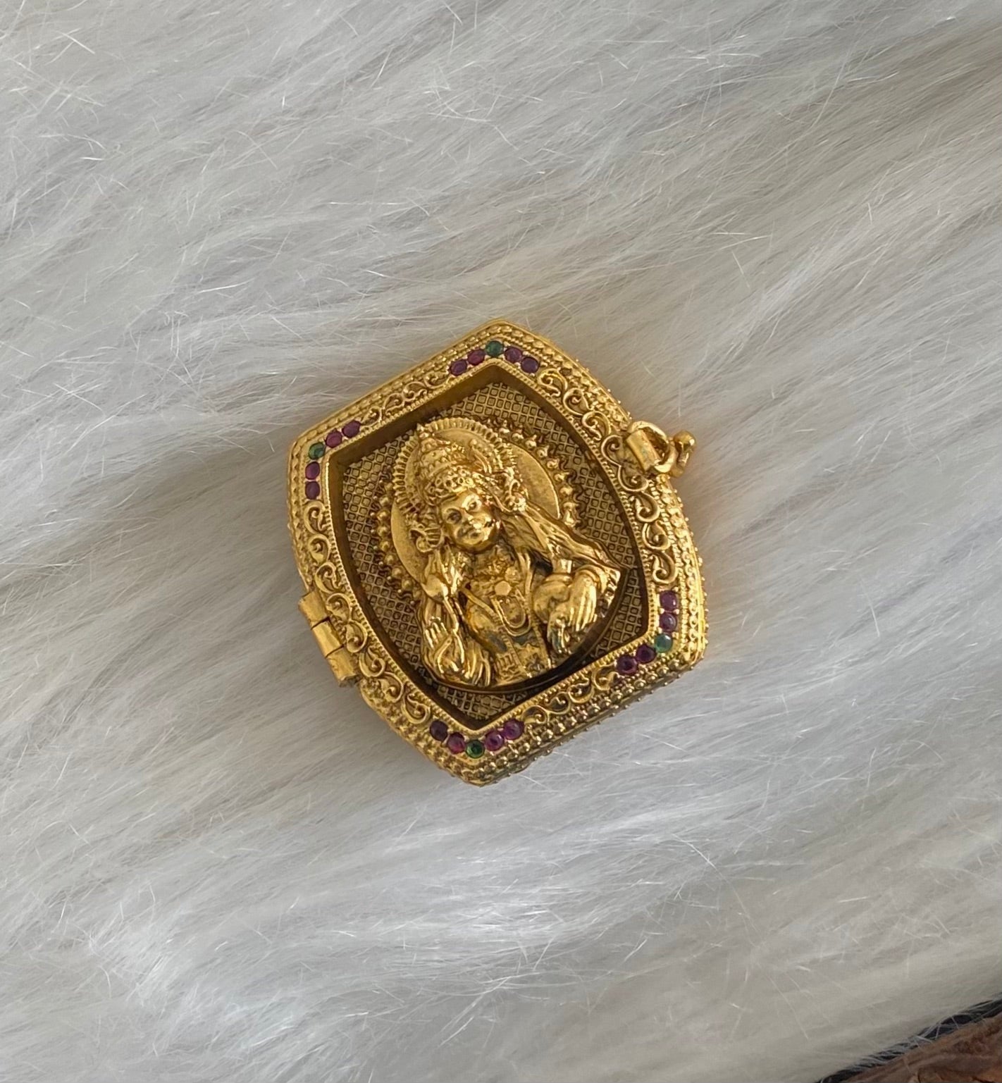 Antique gold tone kemp-green ma lakshmi kumkum box dj-54456