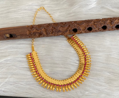 Gold tone kerala style pink stone lakshmi coin necklace dj-54135