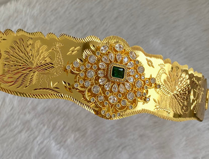 Gold tone white green stone elephant peacock design adjustable waist belt dj-53464