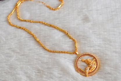 Gold tone 24 inches chain with ruby-white krishna round pendant dj-51918