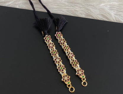 Gold tone precious kemp-green-white pearl flower ear side chain dj-54706