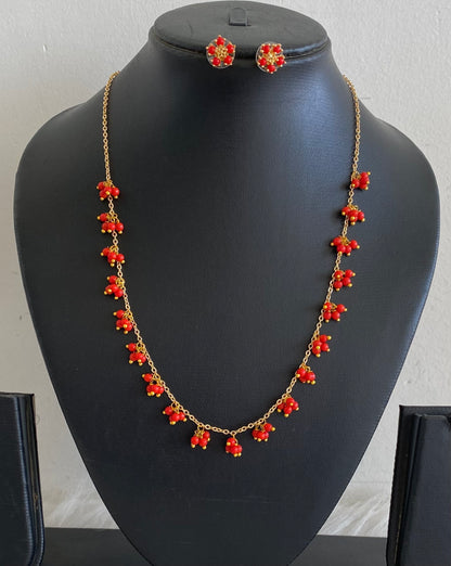 Gold tone coral beaded necklace set dj-54795