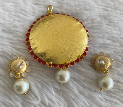 Gold tone pacchi coral-pearl round  pendent set dj-52960