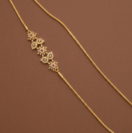 Gold tone white-pink stone mango flower 30 inches mugappu chain dj-54423