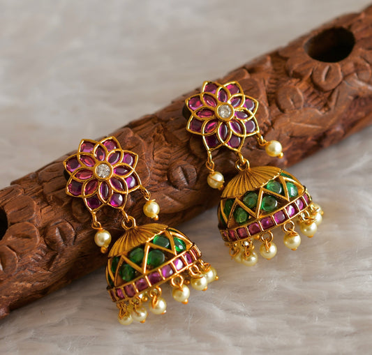 Matte finish kemp-green pearl cluster flower jhumkka dj-50508