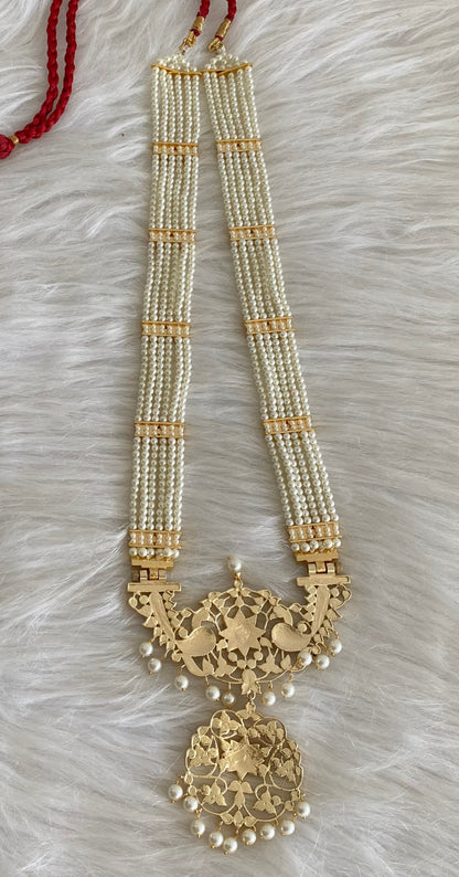 Gold tone precious kemp-green-white pearl flower peacock haar dj-54681
