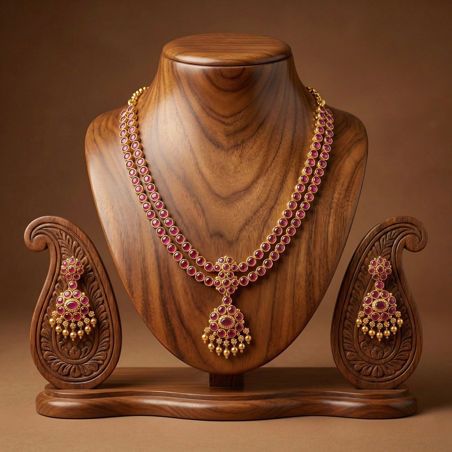 Matte finish pink double layer attigai/necklace set dj-52717