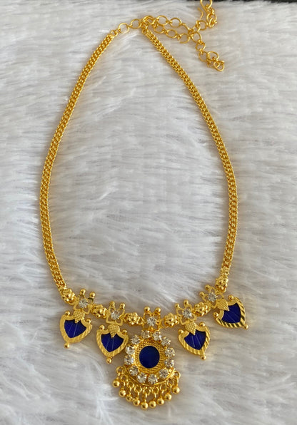 Gold tone white-blue palakka necklace dj-53057