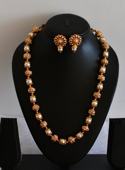 Matte finish nakshi pearl beaded mala/necklace set dj-52690