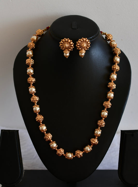 Matte finish nakshi pearl beaded mala/necklace set dj-52690