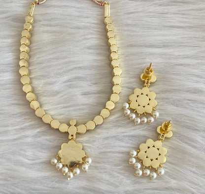 Gold tone precious kemp-green pearl flower necklace set dj-53937