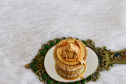 Antique gold tone Shri Krishna temple kumkum box dj-52324