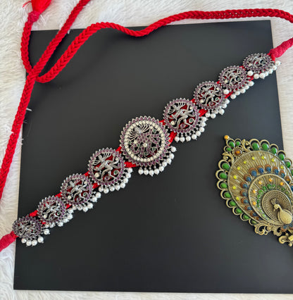 Black finish precious kemp-green-white pearl natarajar waist band dj-50861