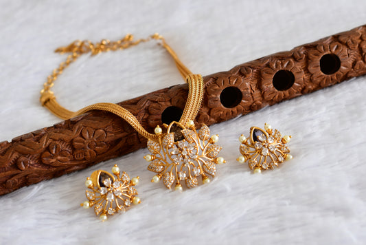 Matte finish cz purple pearl pendant necklace set dj-51827