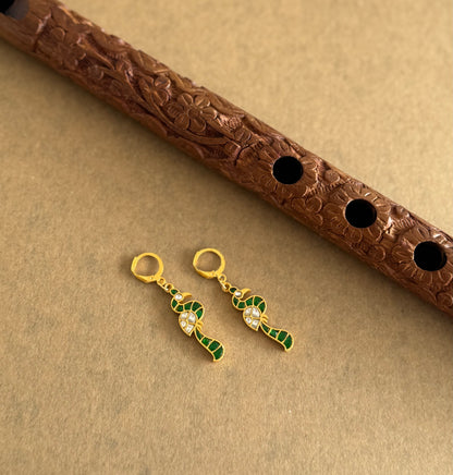 Gold tone green-white kundan jadau peacock hook earrings dj-51527