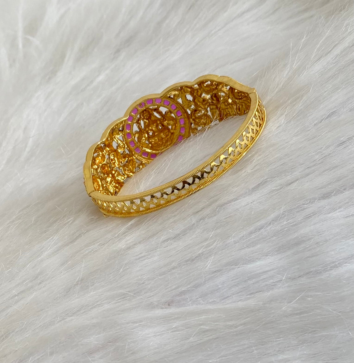 Antique gold tone kemp stone lakshmi openable kada/bracelet dj-54852