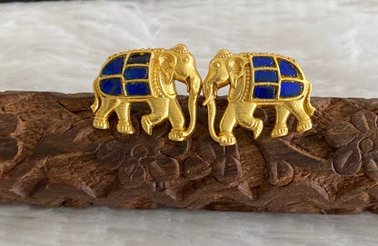 Gold tone blue kundan jadau elephant earrings dj-53536