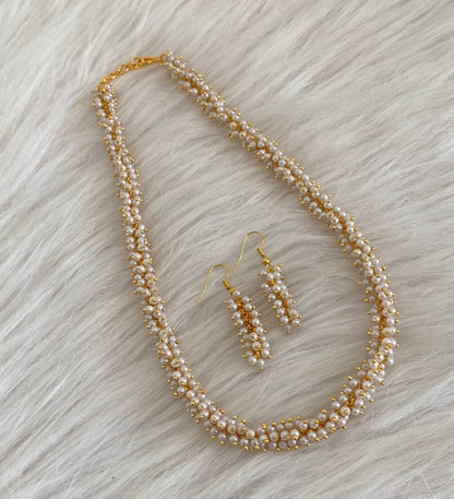 Gold tone pearl cluster necklace set dj-54971