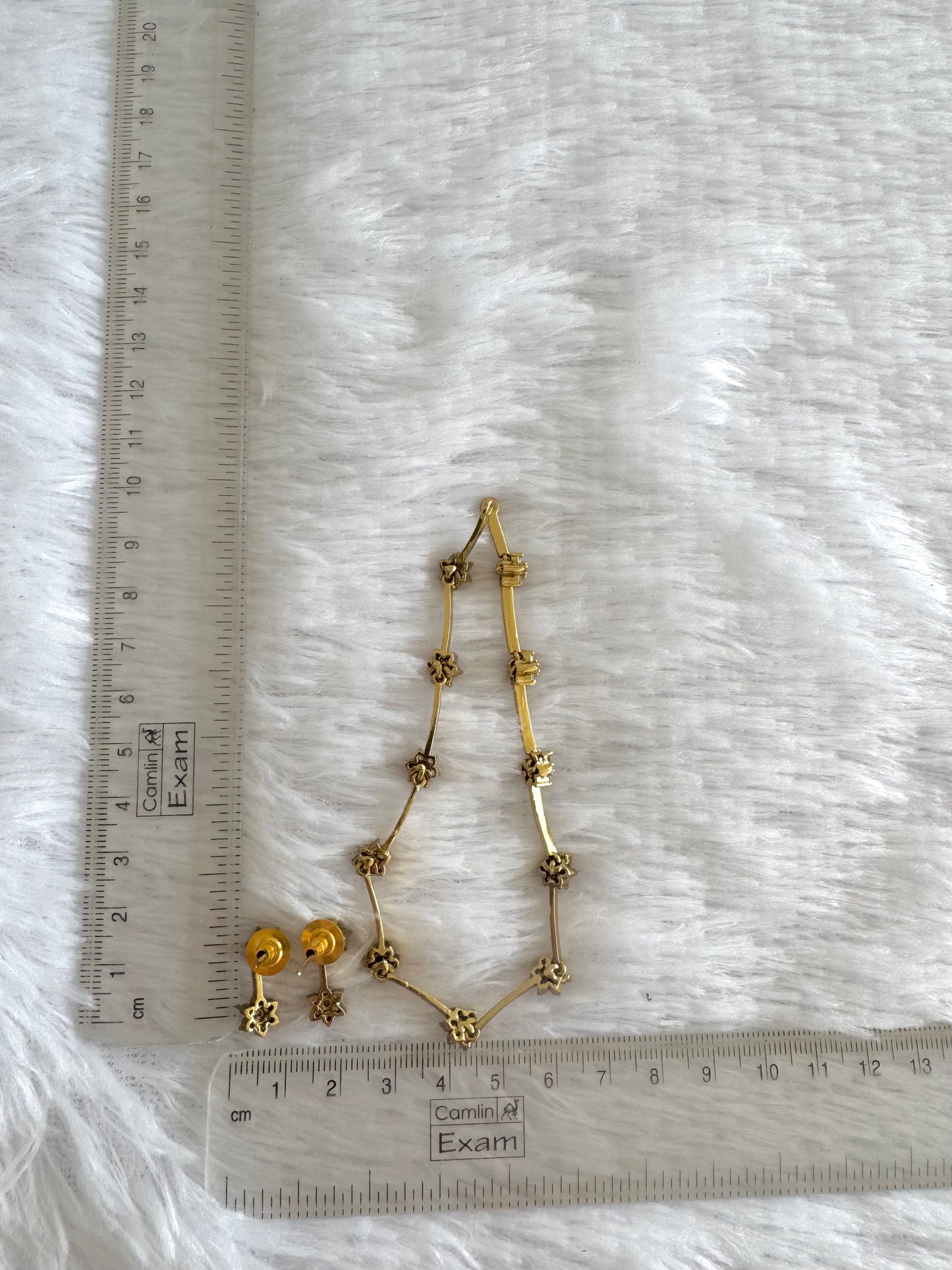 Antique gold tone cz white flower necklace set dj-52121