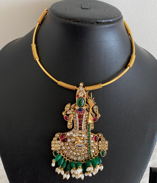 Antique gold tone lakshmi green beaded pendant hasli necklace dj-54073