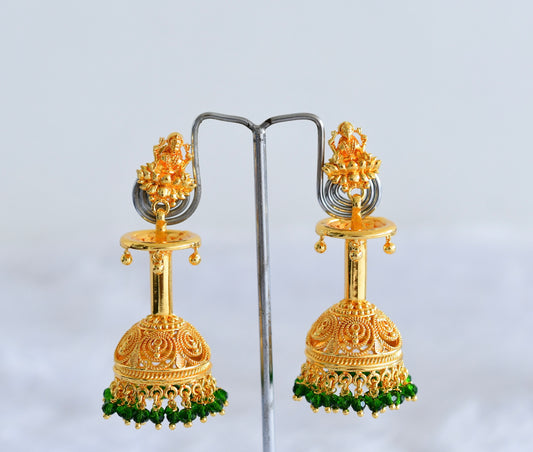 Gold Tone Kerala style Green Lakshmi long jhumkka dj-51799
