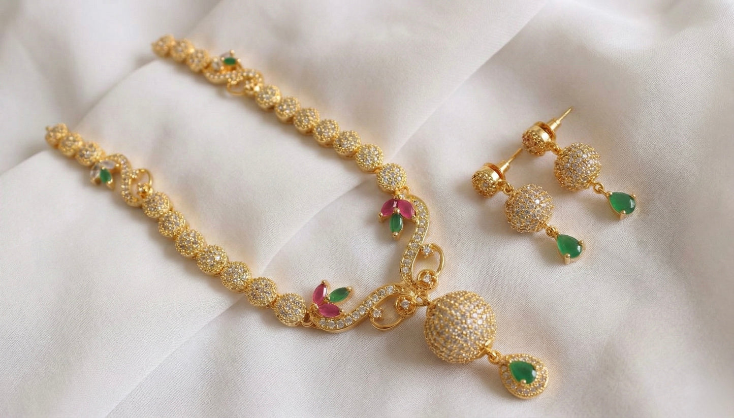 Gold tone Cz-ruby-emerald Necklace Set-dj17109