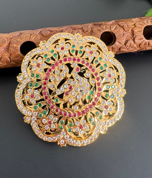 Gold tone AD pink-green flower hair jewel(rakodi) dj-51198