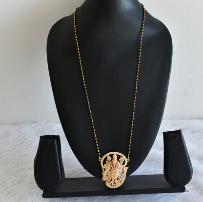 Gold tone tamil om murugan white-pink-green pendant with crystal karimani beaded chain dj-53342
