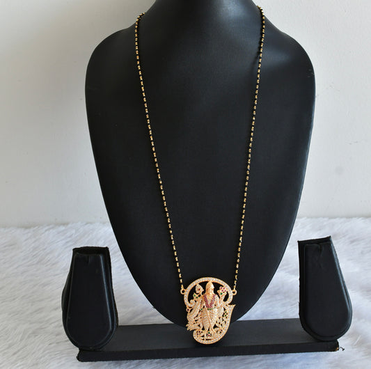 Gold tone tamil om murugan white-pink-green pendant with crystal karimani beaded chain dj-53342