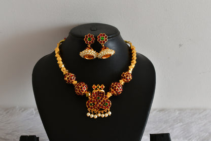 Gold tone kemp-green Rudhra ball necklace set dj-52353