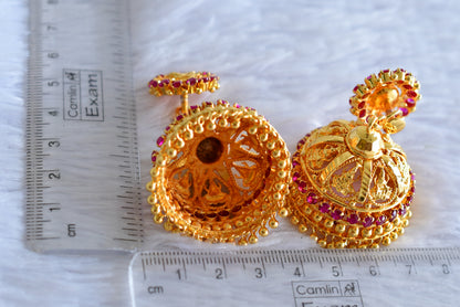 Gold tone kerala style pink big lakshmi jhumkka dj-51804