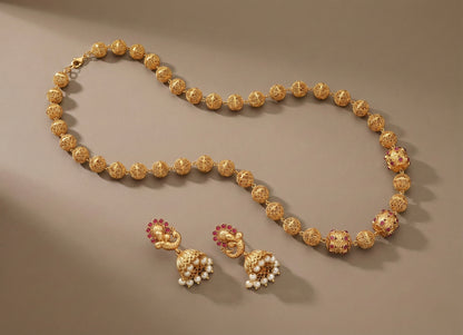 Matte finish kemp peacock beaded necklace set DJ29902